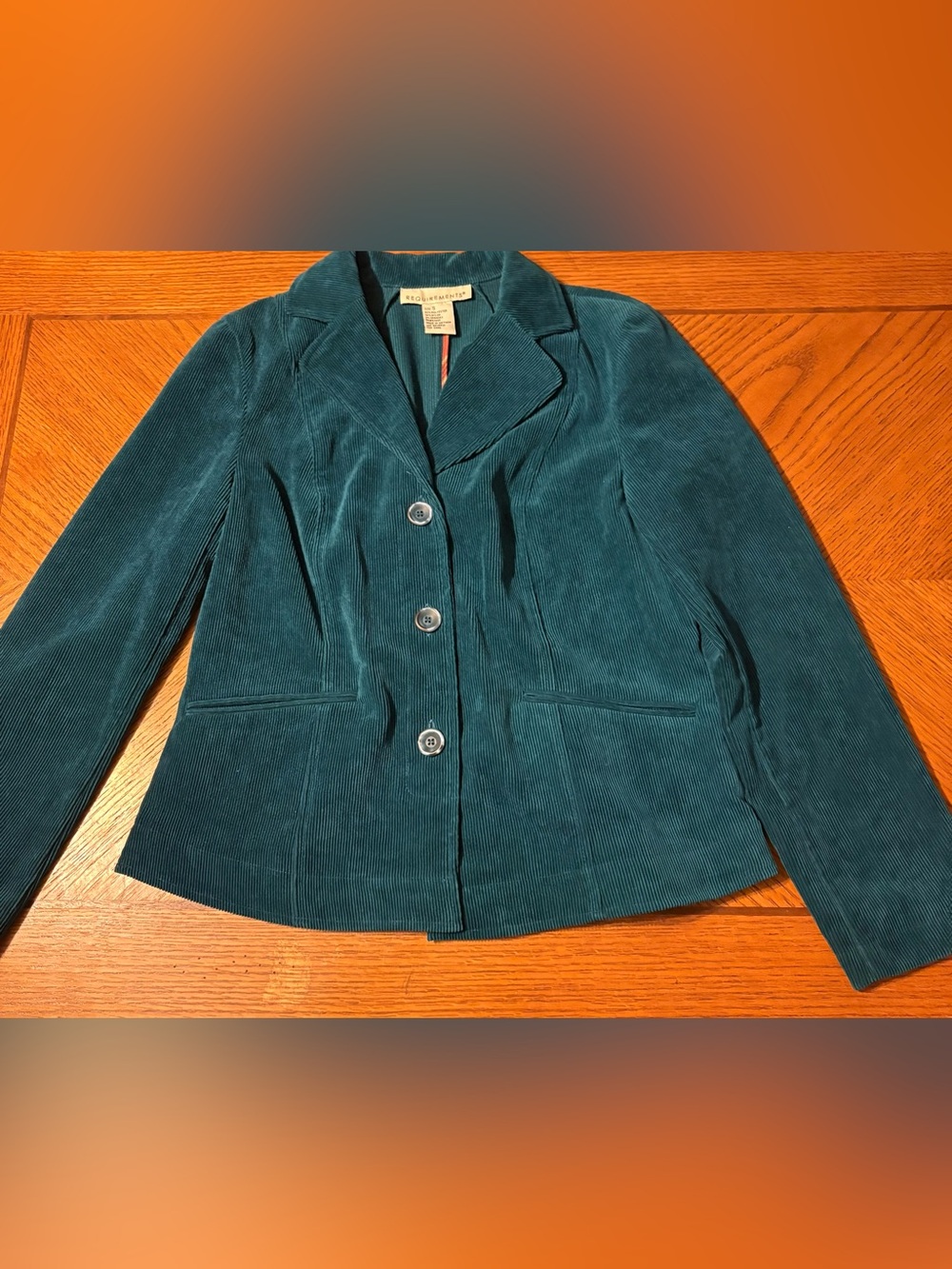 Requirements Teal Corduroy Fitted Three-Button Blazer size small